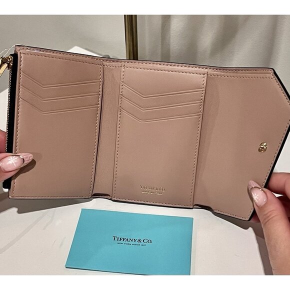 NWT TIFFANY & Co. T Wallet Trifold Wallet Leather Black Women - Picture 6 of 10